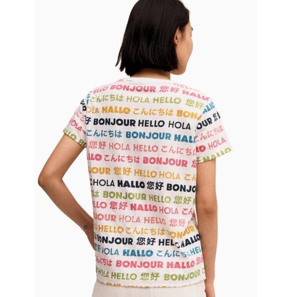 KATE SPADE - Hello Multicolored Greeting Cotton T-Shirt - Women's Size XS - Picture 2 of 6